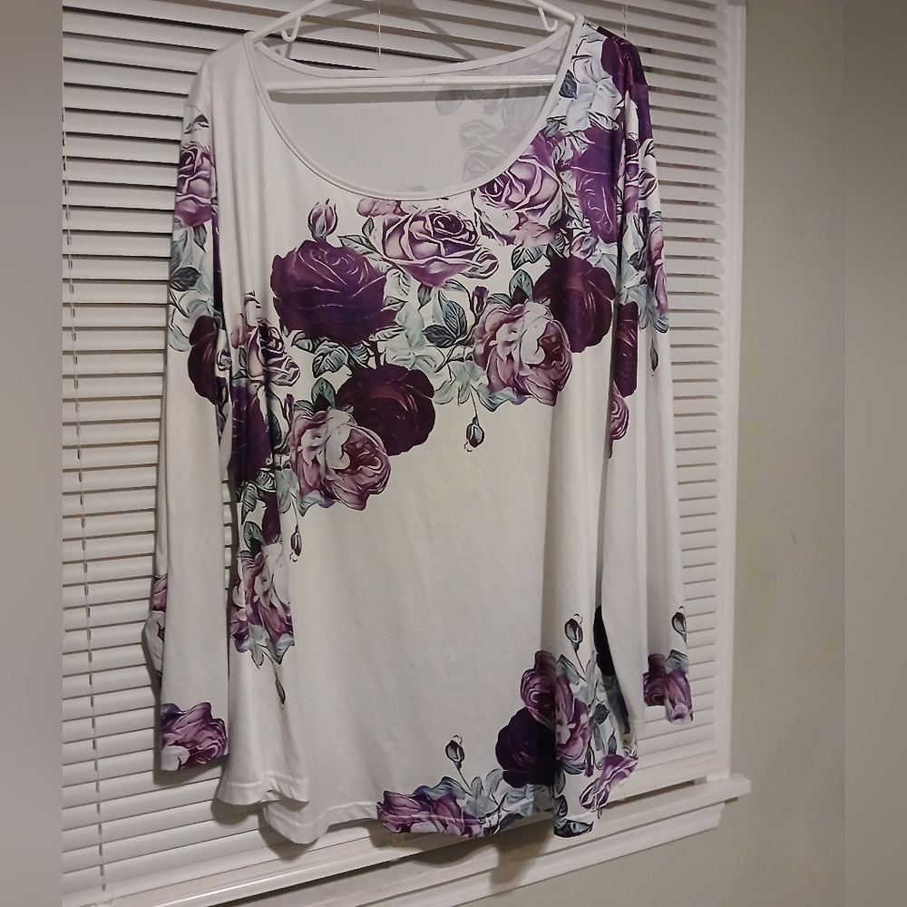 White Long Sleeve Blouse with Abstract Pattern